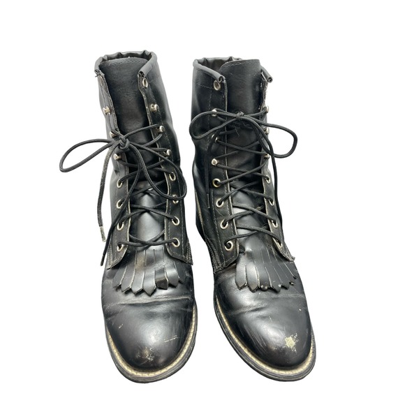 Black Western Lace Up Boots with Fringe Size 8 - Picture 6 of 9